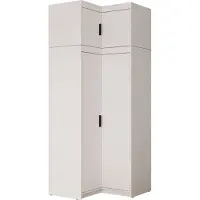 Mirjan 24 Eckkleiderschrank Elena 2D + Schrankaufsatz, Drehtürenschrank, Garderobe mit vier Drehtüren und drei Schubladen, Kleiderstange (Farbe: Weiß)