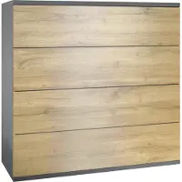 Vladon Kommode Pavos V3 hängend, Sideboard mit 4 Schubladen Anthrazit matt/Eiche Evoke (76 x 94 x 35 cm)