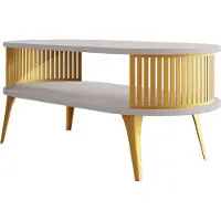 Mirjan 24 Couchtisch Roenni Oval Gold, Wohnzimmer Kaffeetisch, Beine und Seiten aus Stahl (Farbe: Gold / Cashmere)