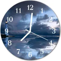 Tulup Glasuhr Wanduhr Küchenuhr Echt-Glas 30fi cm Leuchtturm blau