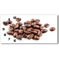 Tulup Wanduhr aus Glas – 60x30 cm - Glasbild - Glasuhr - Gehärtetes Glas - schwarze-zeiger - Kaffeebohnen