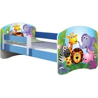 ACMA Jugendbett Kinderbett Junior-Bett Komplett-Set mit Matratze Lattenrost und Rausfallschutz Blau 01 Zoo 140x70