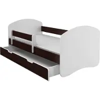 ACMA II Jugendbett Kinderbett 140 x 70 Junior-Bett Komplett-Set mit Matratze Lattenrost und Rausfallschutz Weiß / Holz Wenge , mit Bettkasten