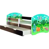 ACMA Jugendbett Kinderbett Junior-Bett Komplett-Set mit Matratze Lattenrost und Rausfallschutz Wenge 30 Dino 140x70 + Bettkasten