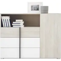 Masseno Kommode BERGAMO 120 cm Sideboard mit 3 Schubladen und 1 Türen für Wohnzimmer Schlafzimmer Modern 120x40x90 cm Eichefarben / Eichefarben