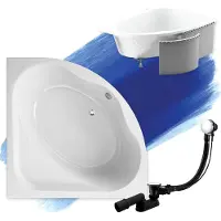 Badland Eckbadewanne Badewanne Standard 150x150 mit Ablaufgarnitur, Füßen und Styroporverkleidung GRATIS