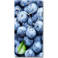 Tulup Wanduhr aus Glas – 30x60 cm - Glasbild - Glasuhr - Gehärtetes Glas -Blaubeeren