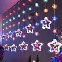 ROSNEK 3m Weihnachten LED Lichtervorhang 8 Lichtmodi Lichterkette Batteriebetrieben für Innen Fenster Party Weihnachtsdeko, Bunt