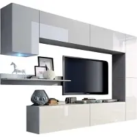 Meublorama FH-C6-6-HG-W-2-1B+POLKA-G100-BIALY+1-SQUERE-RGB*9C/103KG, 6 Regale, 7 Tür(en), Weiß, Mitteldichte Faserplatte (MDF), 350 mm, 2560 mm