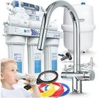 ARI Wasserfilter Set RO7 mit 3-Wege Küchenarmatur Slender Chrom, 7-stufige Osmoseanlage, Mineralisierung, Wasserfilter-Anschluss