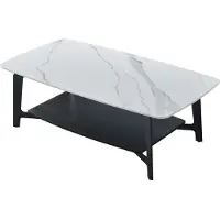 CasaDolce Couchtisch BELINDA, weiß, schwarz, 130x70x45 cm, Tischplatte mit weißem Marmormuster, Metallbeine, MDF-Ablage