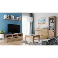 Lomadox Wohnzimmer Set mit Couchtisch 75x75 cm SANFORD-129 in Eiche hell Nb.