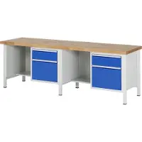 RAU Werkbank mit Ablageboden - 4 Schubladen - Vollauszug - 180:2 / 360:2 - 840 x 2.500 x 700 mm (HxBxT) - Traglast 1.250 kg - Buche