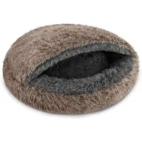 Domarex Hundebett Katzenschlafsack 2in1 Shaggy/Sherpa – Kuschelhöhle & Schlafsack mit Anti-Slip Boden – Komfort Haustierbett – Größe L Beige