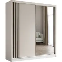Masseno Schiebetürenschrank NELVIA 200 cm Kleiderschrank Schlafzimmer Schrank 2-türig mit Spiegel und Lamellen Weiß