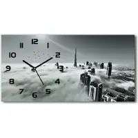 Tulup Wanduhr aus Glas – 60x30 cm - Glasbild - Glasuhr - Gehärtetes Glas - schwarze-zeiger - Nebel über Dubai