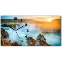 Tulup Wanduhr aus Glas – 60x30 cm - Glasbild - Glasuhr - Gehärtetes Glas - schwarze-zeiger - Wasserfall