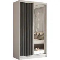 Masseno Schiebetürenschrank LAMELLO 120 cm Kleiderschrank Schlafzimmer Schrank 2-türig mit Spiegel und Lamellen Weiß