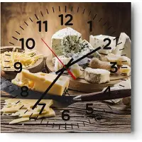 ARTTOR Wanduhr - Quadrat - Glasuhr - Käse Schreibtisch Essen Essen - 30x30cm - Schleichendes Uhrwerk - Lautlos - zum Aufhängen bereit - Dekoration Modern - Wanddekoration aus Glas - C4AC30x30-2870