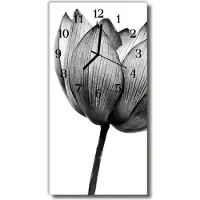 Tulup Glasuhr Wanduhr Küchenuhr Echt-Glas 30x60 Tulpe Grau