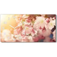 Tulup Wanduhr aus Glas – 60x30 cm - Glasbild - Glasuhr - Gehärtetes Glas - weisse-zeiger - Kirschblüten