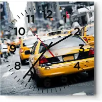 ARTTOR Wanduhr - Quadrat - Glasuhr - Taxi Straße New York - 40x40cm - Schleichendes Uhrwerk - Lautlos - zum Aufhängen bereit - Dekoration Modern - Wanddekoration aus Glas - C4AC40x40-2663