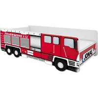 ACMA Autobett Feuerwehr 160x80 personalisiert mit Name, Kinderbett Auto Feuerwehrauto Design, Jugendbett mit Matratze, Lattenrost und Rausfallschutz