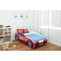 ACMA Jugendbett Kinderbett Auto-Bett Junior Cars Bett Komplett-Set mit Matratze Lattenrost und Rausfallschutz 160x80 cm - CAR-1