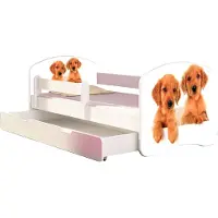 ACMA Jugendbett Kinderbett Junior-Bett Komplett-Set mit Matratze Lattenrost und Rausfallschutz Weiß 39 Welpen 160x80 + Bettkasten
