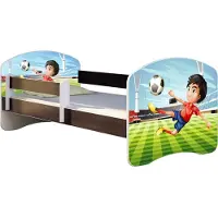 ACMA Jugendbett Kinderbett Junior-Bett Komplett-Set mit Matratze Lattenrost und Rausfallschutz Wenge 13 Fußballer 160x80