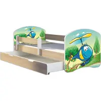 ACMA Jugendbett Kinderbett Junior-Bett Komplett-Set mit Matratze Lattenrost und Rausfallschutz Sonoma 35 Hubschrauber 160x80 + Bettkasten