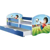 ACMA Jugendbett Kinderbett Junior-Bett Komplett-Set mit Matratze Lattenrost und Rausfallschutz Blau 13 Fußballer 160x80 + Bettkasten