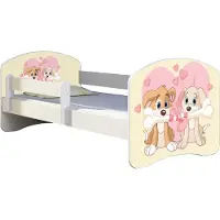 ACMA Jugendbett Kinderbett Junior-Bett Komplett-Set mit Matratze Lattenrost und Rausfallschutz Weiß 12 Welpen 160x80