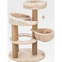Markenlos Kratzbaum Boho Filippo 114cm in beige – mehrstöckiger Katzenbaum mit vielen Kratz- und Spielmöglichkeiten, sowie Rückzugsorten – gemütlich & stabil – 44474