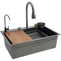 StarTech.com Küchenspüle - Doppelbecken - Edelstahl - Unterbau - 68×45×21 cm - Rechteckig - Mit Armatur - Dunkelgrau