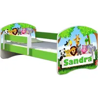 ACMA Jugendbett Kinderbett Junior-Bett Komplett-Set mit Matratze Lattenrost und Rausfallschutz Grün 01 Zoo Name 180x80