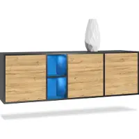 Vladon Kommode Cuba, Germany, Schwarz matt/Eiche Natur - Modernes Sideboard für Ihr Wohnbereich - (BxHxT) 182x53x35 cm