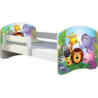 ACMA Jugendbett Kinderbett Junior-Bett Komplett-Set mit Matratze Lattenrost und Rausfallschutz Weiß 01 Zoo 140x70