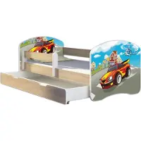 ACMA Jugendbett Kinderbett Junior-Bett Komplett-Set mit Matratze Lattenrost und Rausfallschutz Sonoma 03 Racing Car 180x80 + Bettkasten