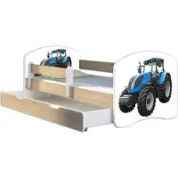 ACMA Jugendbett Kinderbett Junior-Bett Komplett-Set mit Matratze Lattenrost und Rausfallschutz Sonoma 42 Traktor 180x80 + Bettkasten