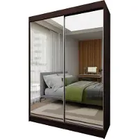 Masseno Schiebetürenschrank BELLINA 150 cm Kleiderschrank Schlafzimmer Schrank 2-türig mit Spiegel Wengefarben