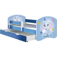 ACMA Jugendbett Kinderbett Junior-Bett Komplett-Set mit Matratze Lattenrost und Rausfallschutz Blau 26 Elefant 140x70 + Bettkasten