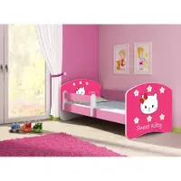 ACMA Jugendbett Kinderbett Junior-Bett Komplett-Set mit Matratze Lattenrost und Rausfallschutz Rosa 16 Sweet Kitty 2 160x80
