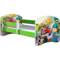 ACMA Jugendbett Kinderbett Junior-Bett Komplett-Set mit Matratze Lattenrost und Rausfallschutz Grün 45 Mechaniker 140x70