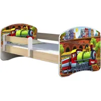 ACMA Jugendbett Kinderbett Junior-Bett Komplett-Set mit Matratze Lattenrost und Rausfallschutz Sonoma 44 Lokomotive 180x80