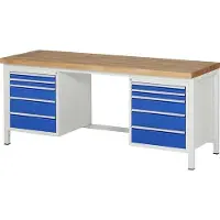 RAU Werkbank mit 10 Schubladen - Teilauszug - 60:4 / 120:2 / 150:4 - 840 x 2.000 x 700 mm (HxBxT) - Traglast 1.250 kg - Buche