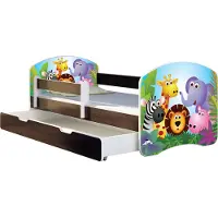 ACMA Jugendbett Kinderbett Junior-Bett Komplett-Set mit Matratze Lattenrost und Rausfallschutz Wenge 01 Zoo 180x80 + Bettkasten
