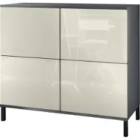 Vladon Kommode Rova V3, Moderner Küchenschrank mit 4 Push-to-Open Türen Anthrazit matt / Creme Hochglanz (92,5 x 83.5 x 35)