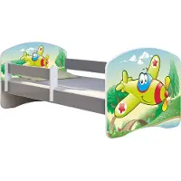 ACMA Jugendbett Kinderbett Junior-Bett Komplett-Set mit Matratze Lattenrost und Rausfallschutz Grau 29 Flugzeug 180x80