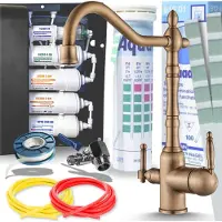 ARI Retro 2 3-Wege Küchenarmatur Antik Messing mit 5-Stufen Wasserfiltersystem Untertisch Trinkwasserfilter